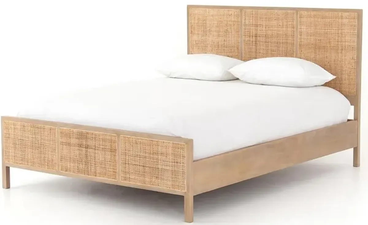 Rhian Coastal Beach Natural Woven Cane Mango Wood Bed - King