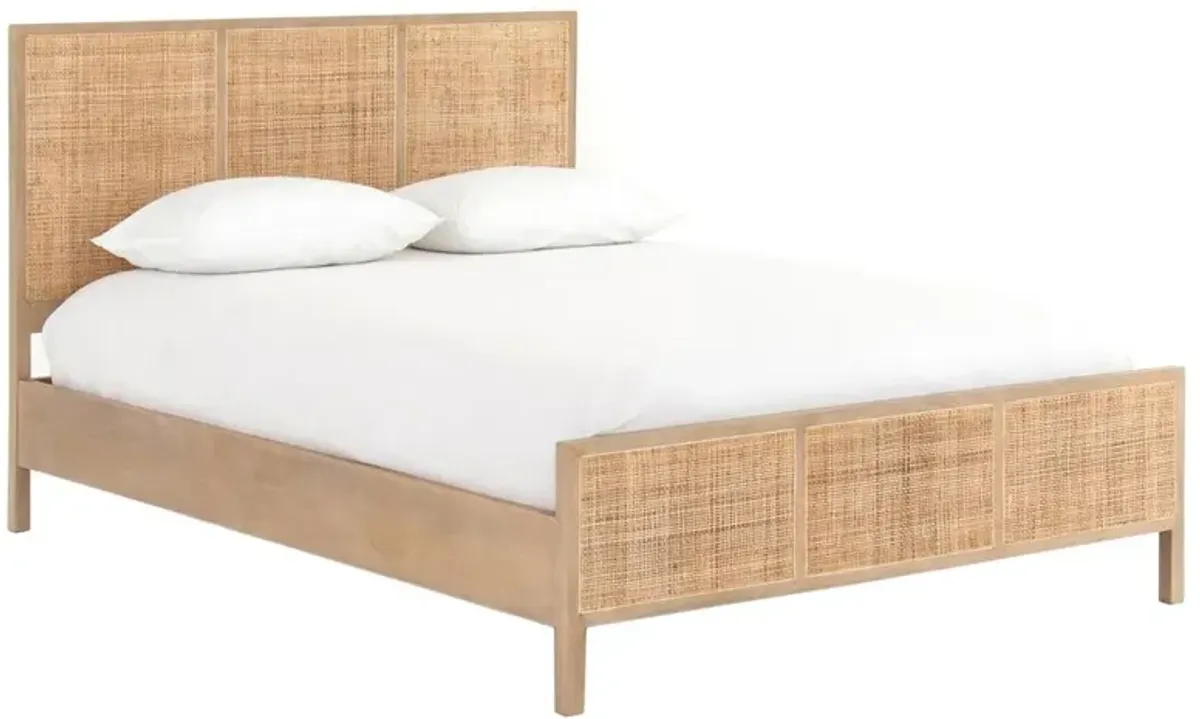Rhian Coastal Beach Natural Woven Cane Mango Wood Bed - Queen