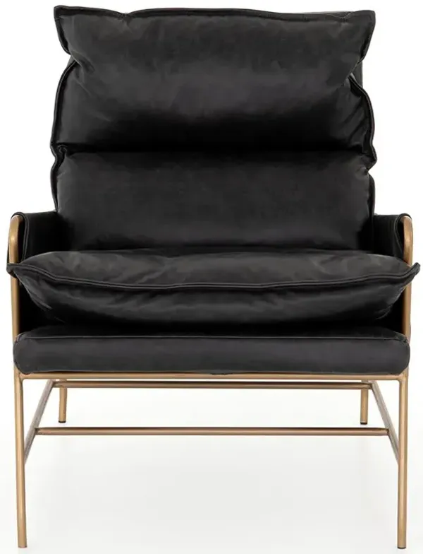 Tanya Industiral Lodge Black Leather Aged Brass Iron Occasional Arm Chair