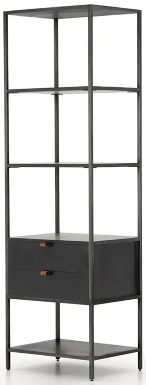 Theodore Industrial Loft Black Wood Grey Iron Frame 2 Drawer Display Bookcase