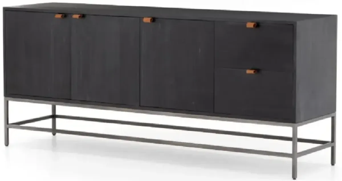 Theodore Industrial Loft Black Wood Grey Iron 3 Door 2 Drawer Sideboard
