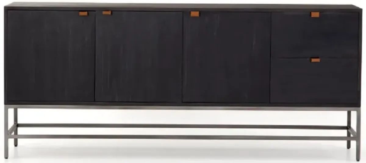 Theodore Industrial Loft Black Wood Grey Iron 3 Door 2 Drawer Sideboard