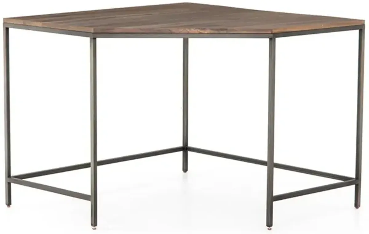 Theodore Industrial Loft Brown Wood Iron Corner Desk