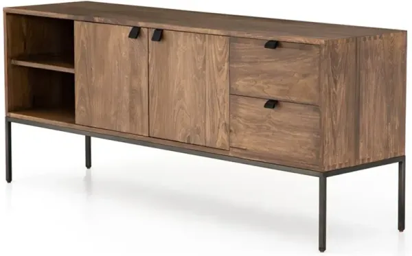 Theodore Industrial Brown Wood Grey Iron 2 Drawer 2 Door Media Cabinet - 69"W