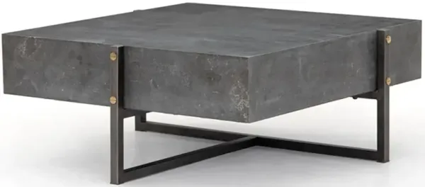 Weston Industrial Loft Black Bluestone Iron Square Coffee Table