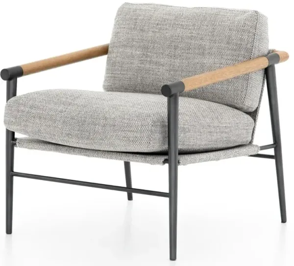Zander Mid Century Grey Performance Brown Oak Black Steel Occasional Arm Chair