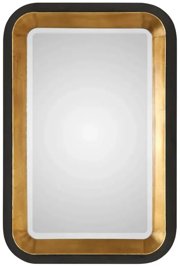 Skylar Hollywood Regency Two Tone Antique Gold Leaf Black Iron Beveled Wall Mirror