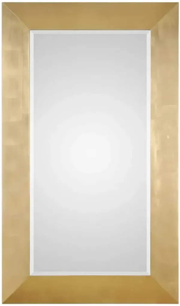 Amir Hollywood Regency Gold Leaf Beveled Frame Pine Wood Floor Mirror