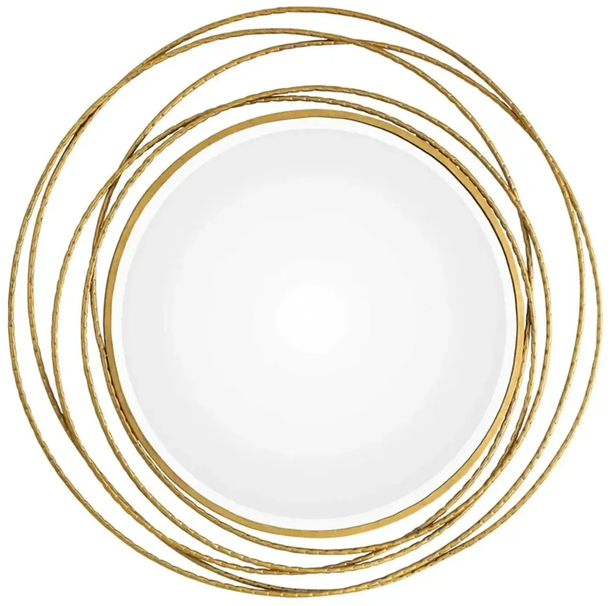 Arabella Hollywood Regency Gold Leaf Iron Coil Round Beveled Wall Mirror