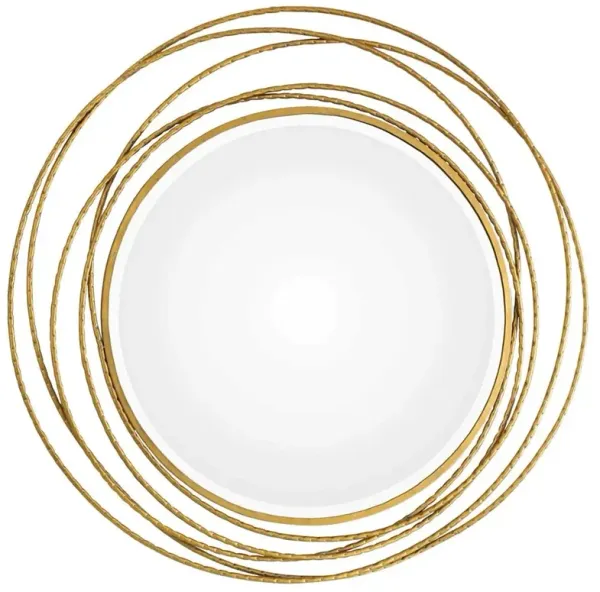 Arabella Hollywood Regency Gold Leaf Iron Coil Round Beveled Wall Mirror