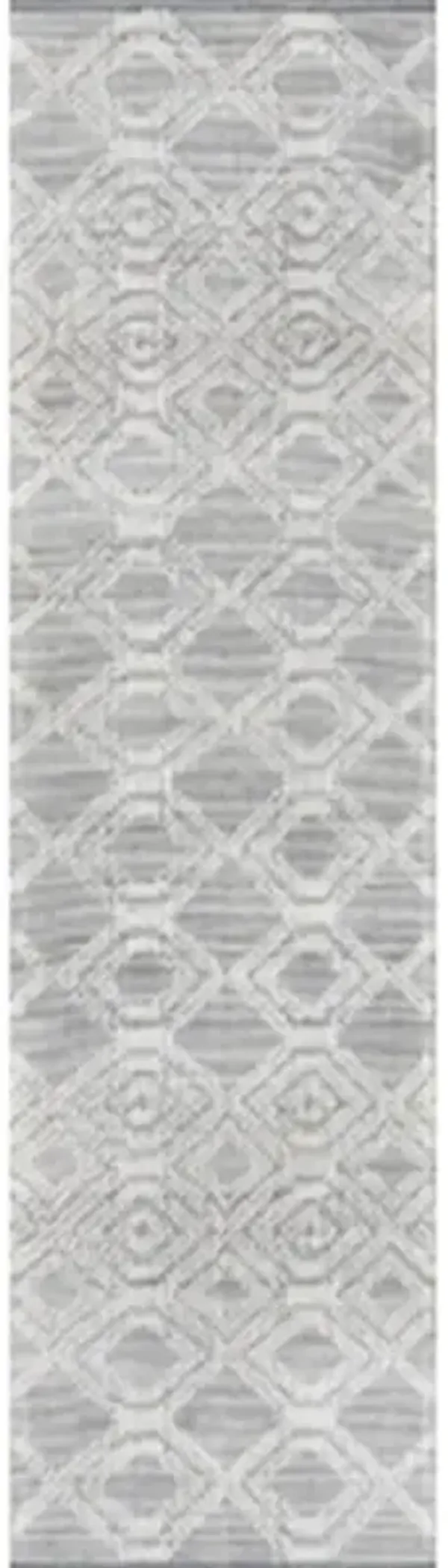 Anaya Grey Hand Woven White Geometric Indoor Outdoor Patterned Rug- 2'3"x8'