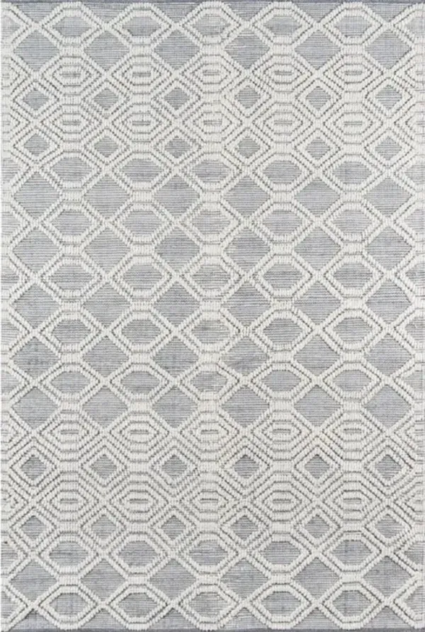 Anaya Grey Hand Woven White Geometric Indoor Outdoor Patterned Rug - 8'9"x11'9"