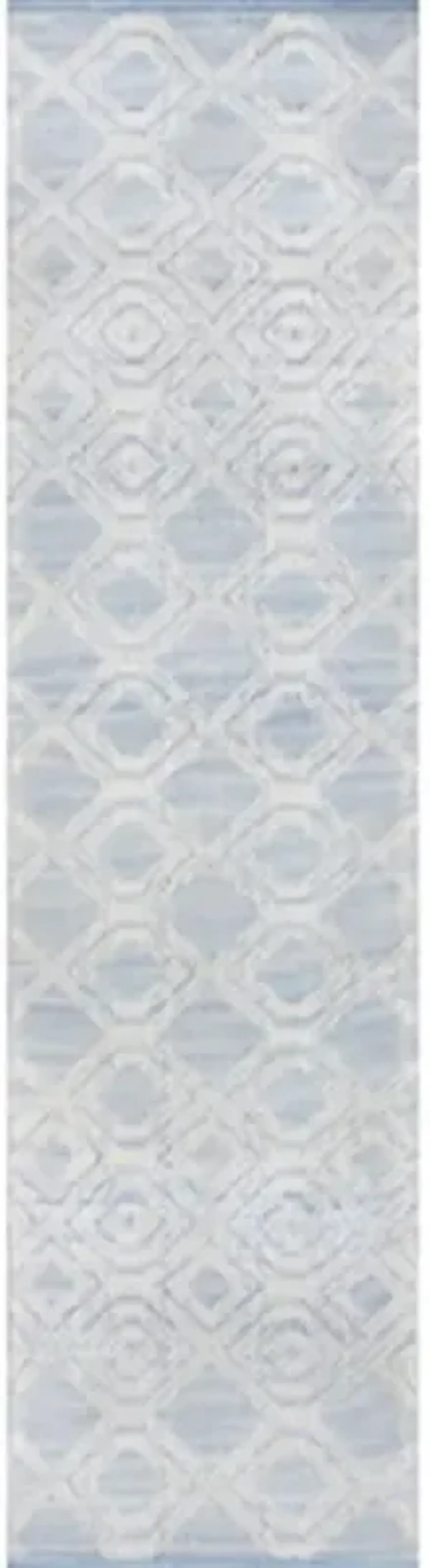 Anaya Blue Hand Woven White Geometric Indoor Outdoor Patterned Rug - 2'3"x8'