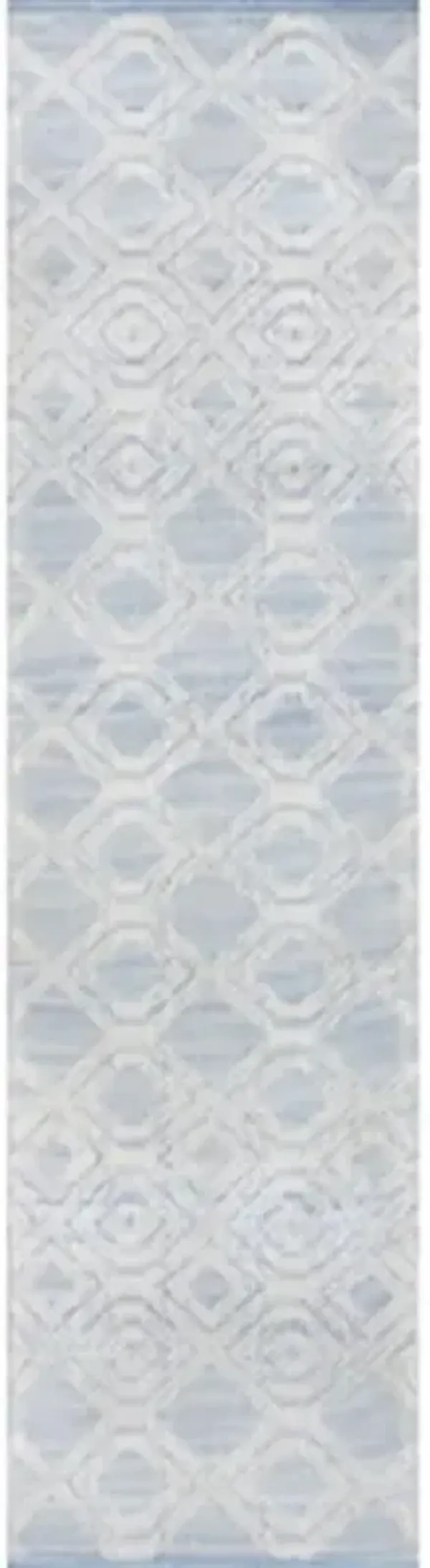Anaya Blue Hand Woven White Geometric Indoor Outdoor Patterned Rug - 2'3"x8'