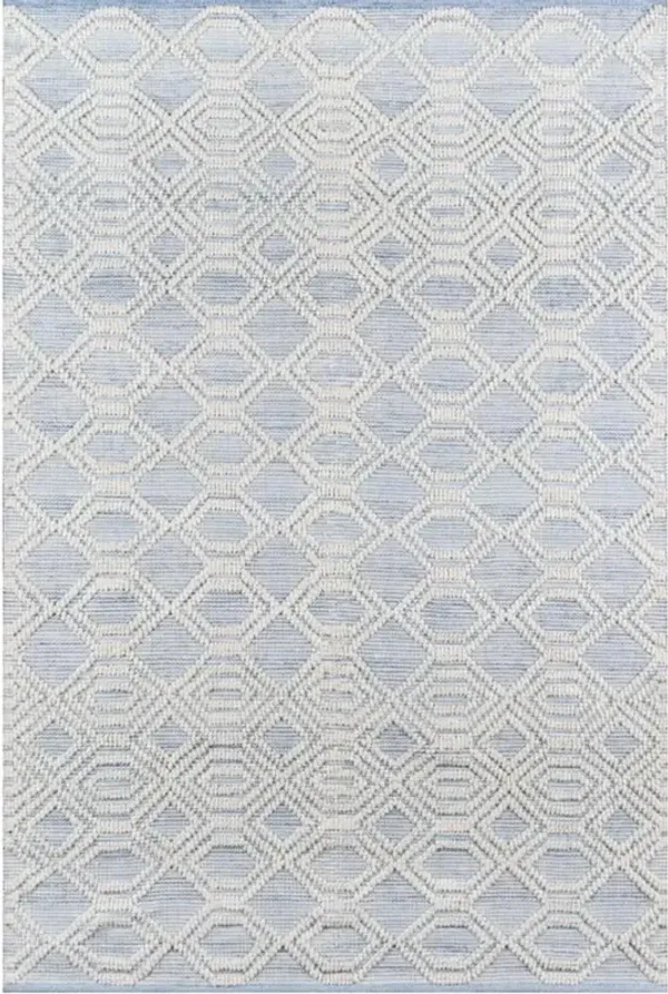 Anaya Blue Hand Woven White Geometric Indoor Outdoor Patterned Rug - 3'6"x5'6"