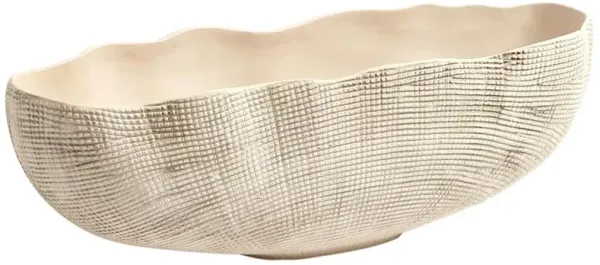 Novie French Rustic White Ceramic Grid Textured Decorative Bowl