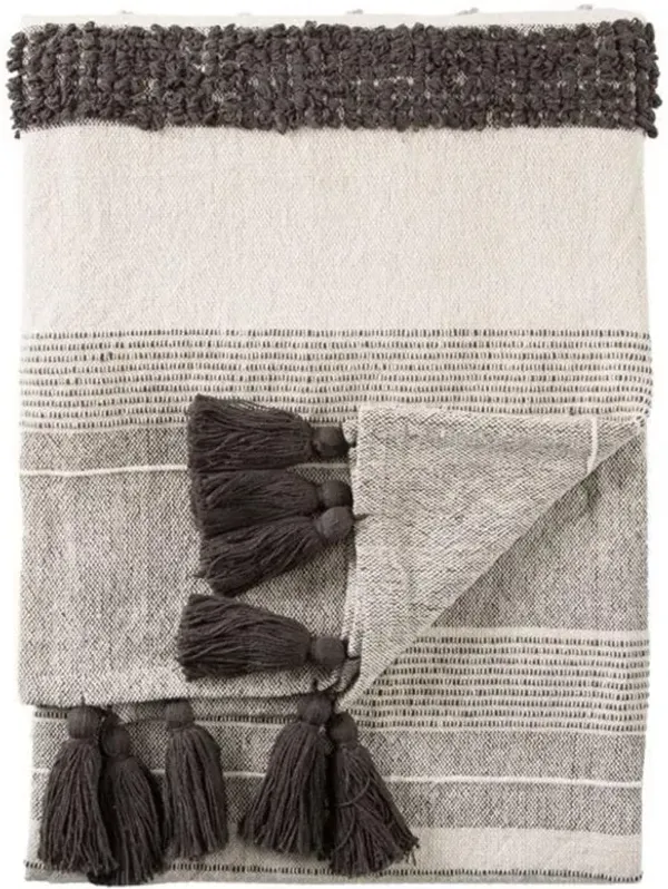 Brody Global Grey Patterned Ivory Cotton Throw Blanket