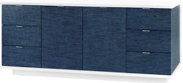 Cosmopolitan Modern Classic Blue Stripe Grasscloth Wood Sideboard