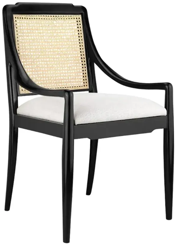 Veronika Modern Black Mahogany Wood Woven Cane Dining Arm Chair