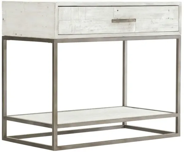 Maxine Industrial Loft Brushed White Wood Steel Nightstand