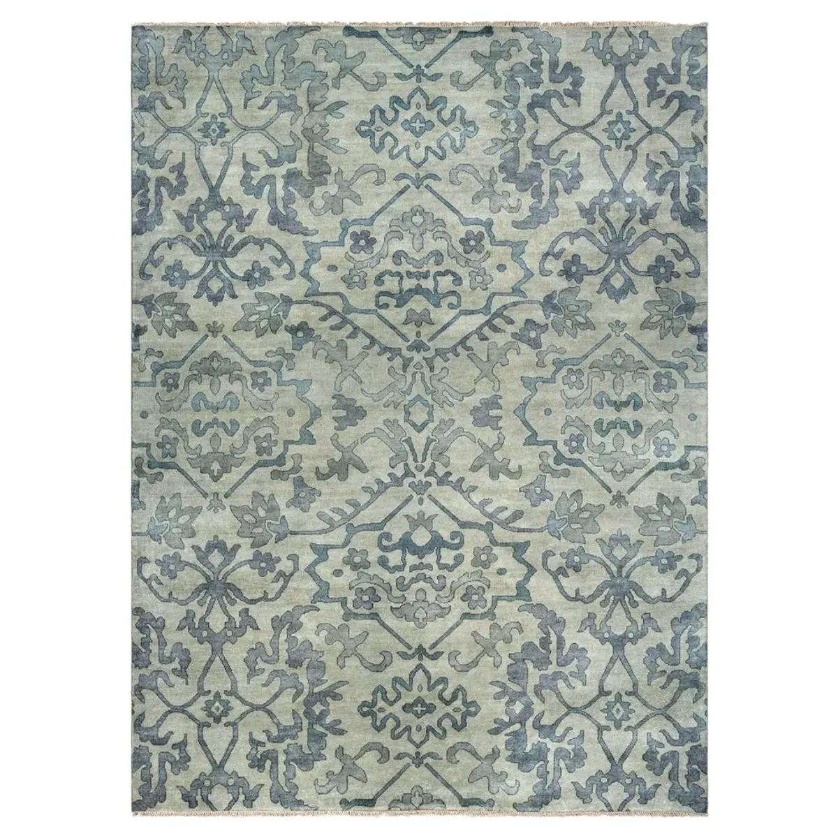 Caerus Light Sage Wool Medallion Patterned Hand Knotted Rug - 3'6" x 5'6"