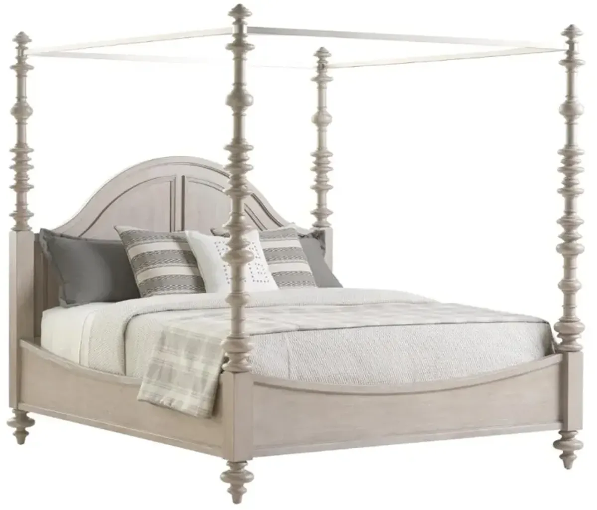 Heathercliff French Country Beige Turned Wood Canopy Bed - King