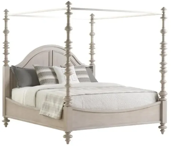 Heathercliff French Country Beige Turned Wood Canopy Bed - King