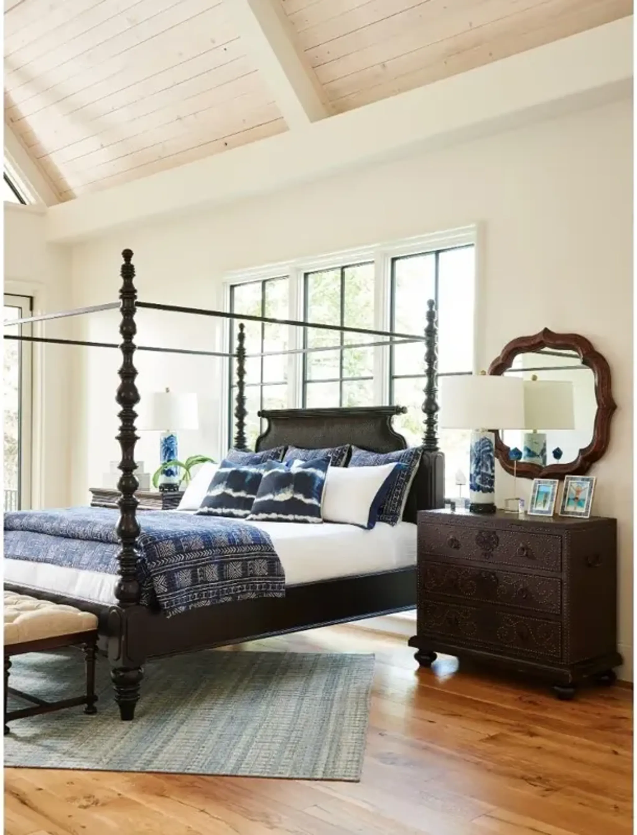 Sovereign French Country Dark Brown Turned Wood Canopy Bed - California ...