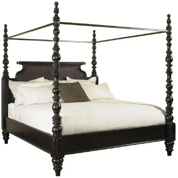 Sovereign French Country Dark Brown Turned Wood Canopy Bed - California King