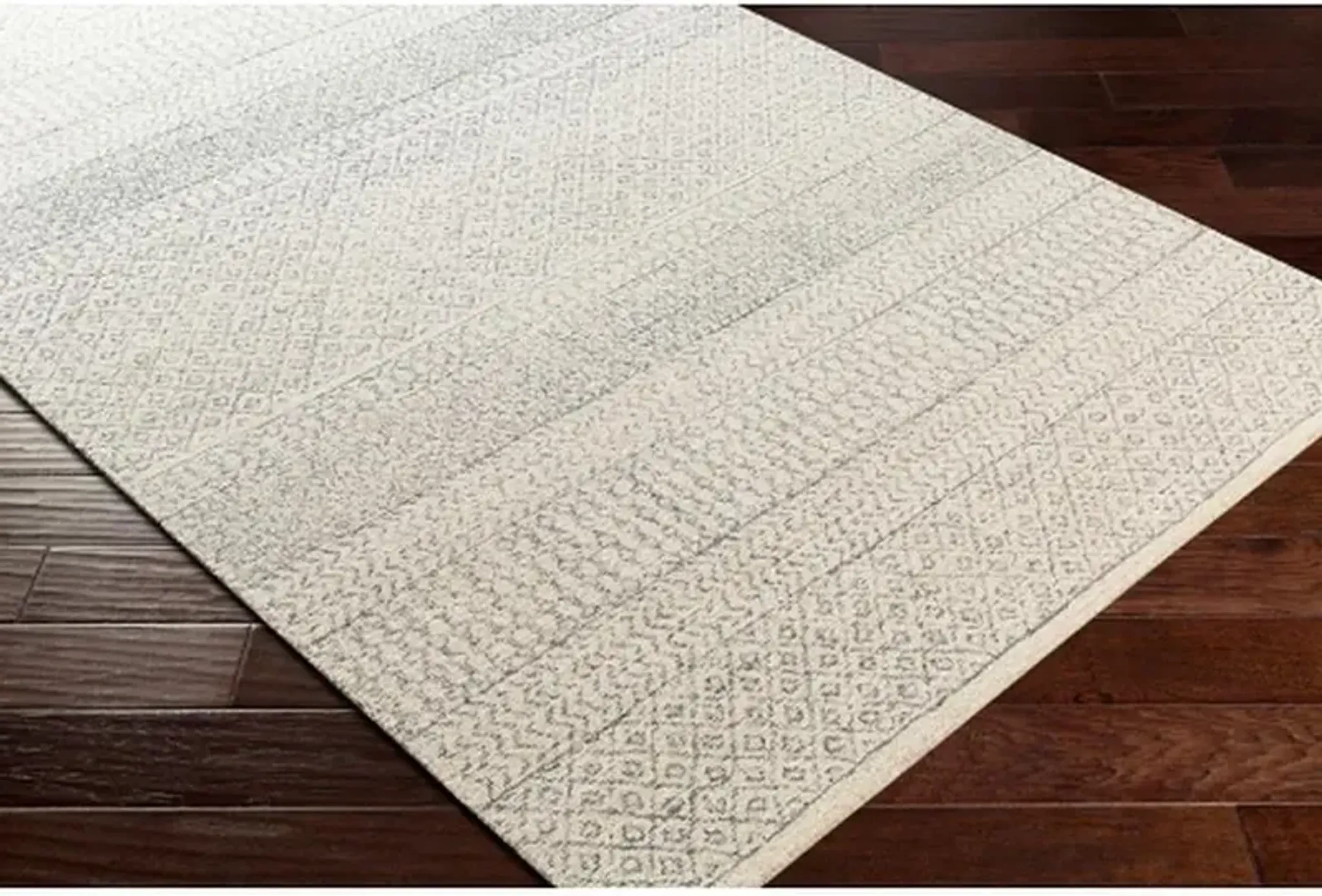 Selena Global Bazaar Grey Wool Patterned Rug 3x5 Kathy Kuo Home ...
