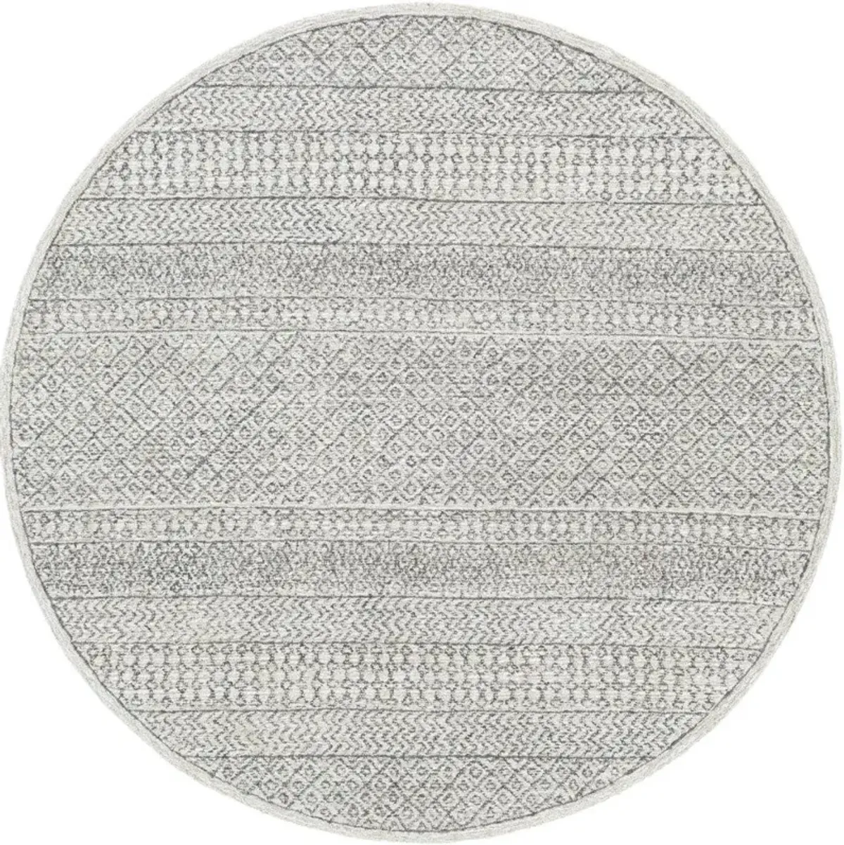 Selena Global Bazaar Grey Wool Patterned Rug - 6' Round