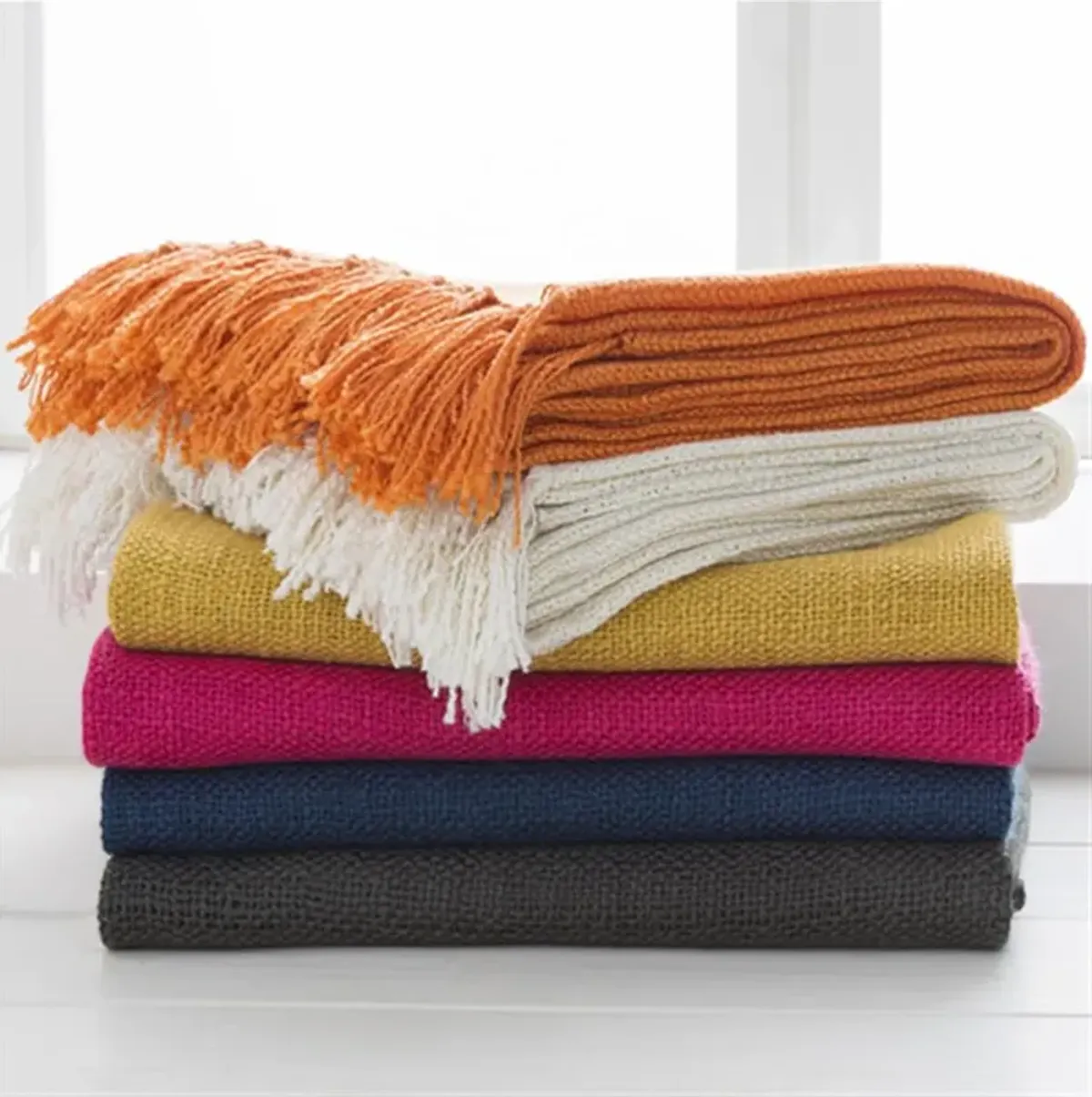 Angelie Modern Classic White Woven Throw Blanket