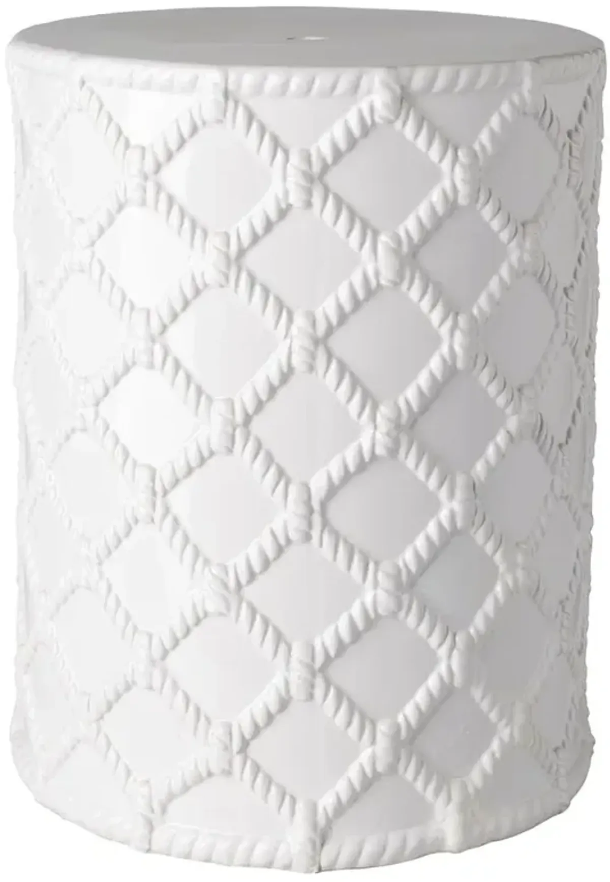 Germaine Modern Classic White Diamond Woven Patterned Ceramic Garden Stool