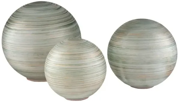 Jupiter Coastal Green Glass Orb Outdoor Sculptures - Set of 3