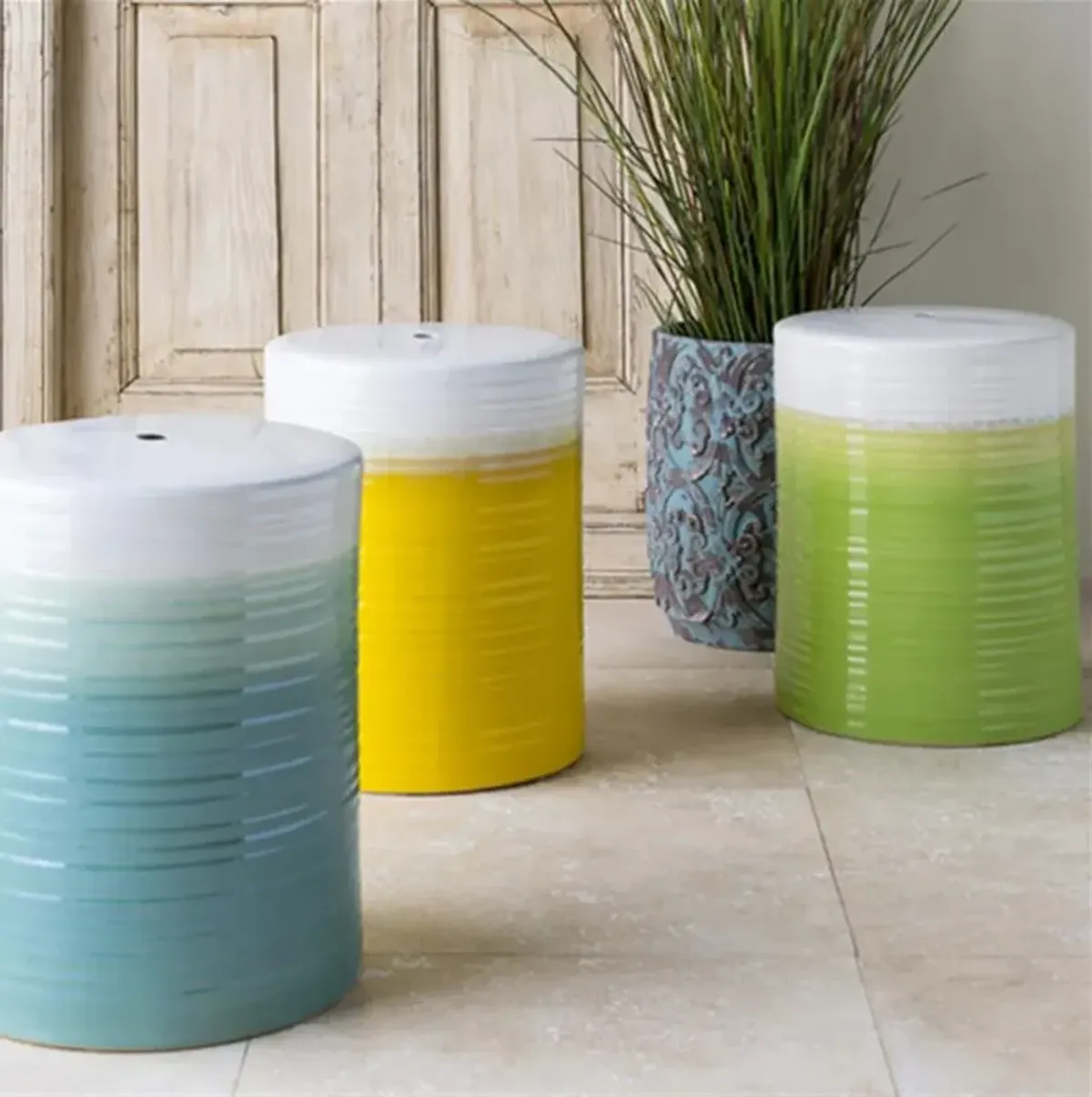 Martin Modern Classic Turquoise Ombre Outdoor Garden Stool