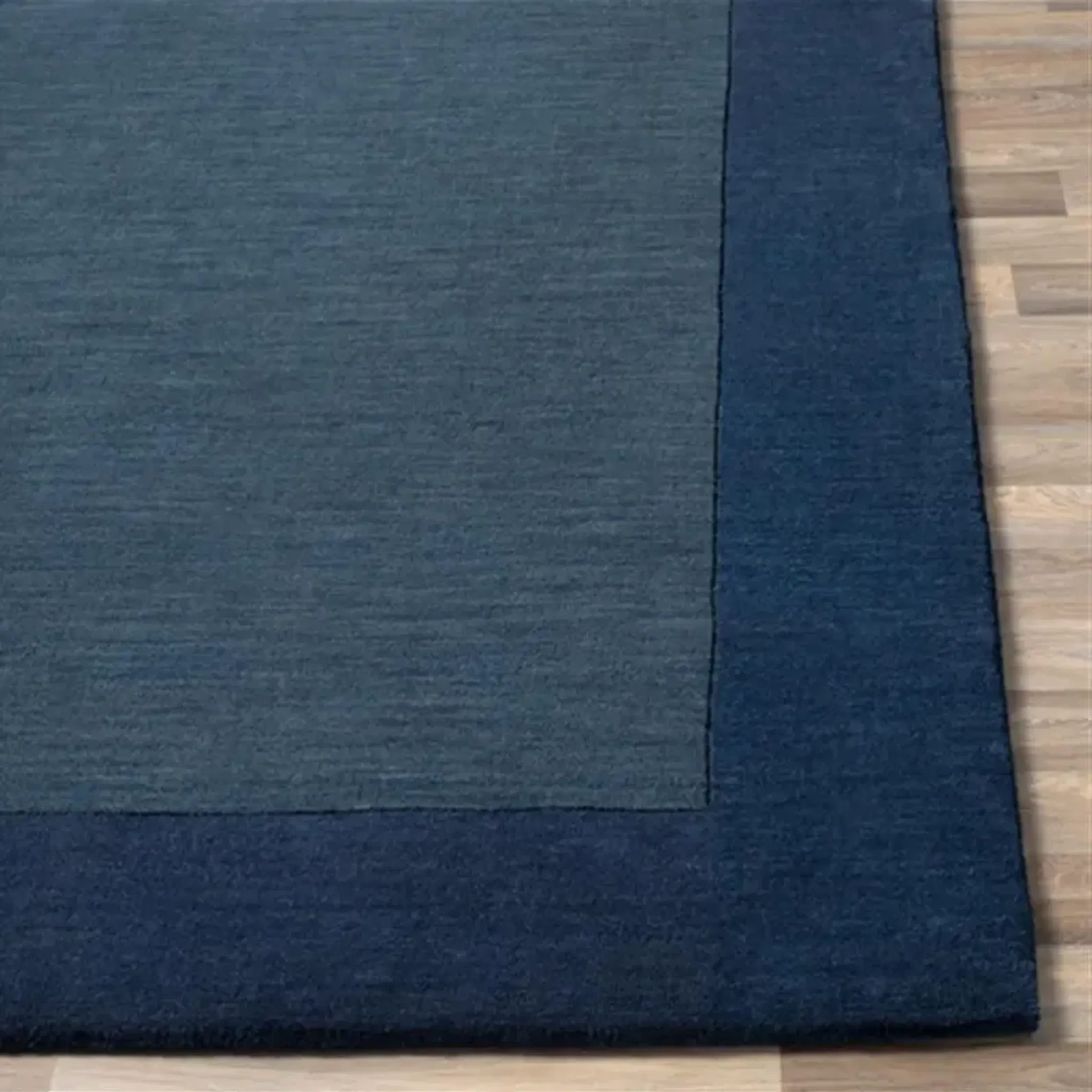 Norah Modern Classic Dark Blue Border Wool Solid Rug 26 X8 Kathy Kuo ...