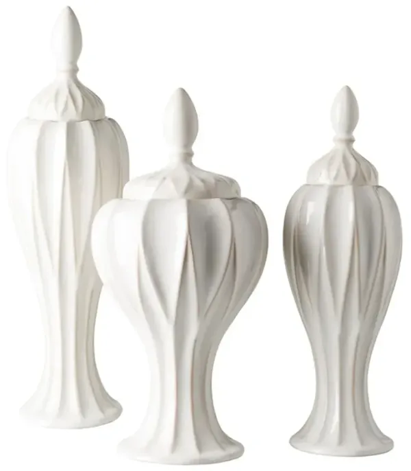 Ophelia French Country Cream White Ceramic Outdoor Jars - Set of 3