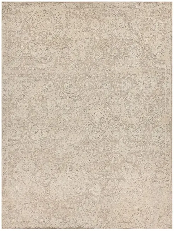 Miriam French Country Grey Wool Floral Patterned Hand Knotted Rug - 14x18