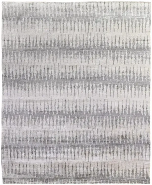 Naomi Modern Classic Grey Bamboo Silk Ikat Patterned Hand Knotted Rug - 9'x12'