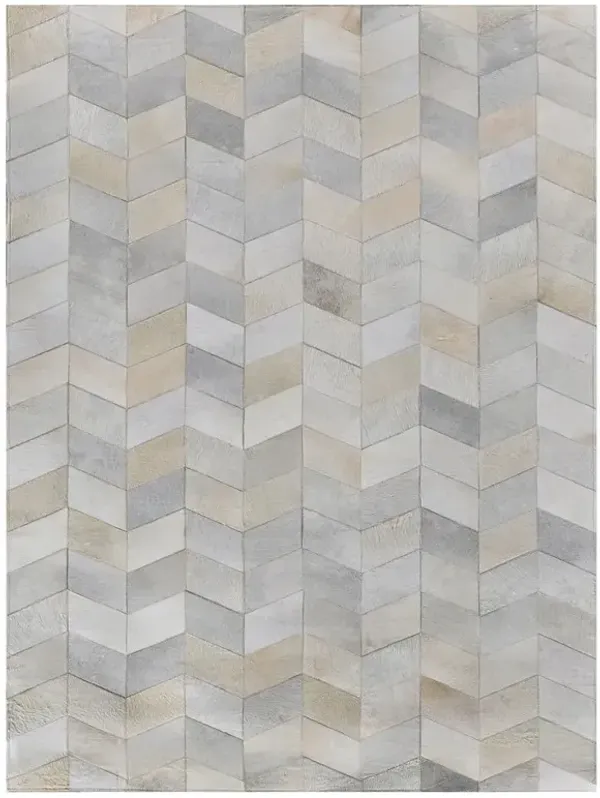 Lucas Modern Grey Leather Hide Herringbone Patterned Rug - 116"x146"