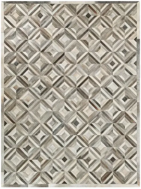 Lucas Modern Grey Leather Hide Diamond Patterned Rug - 9'6"x13'6"