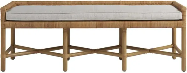 Ariah Coastal Beach White Upholstered Wicker Rattan Bench