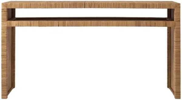 Ariah Coastal Brown Rattan Rectangular Console Table