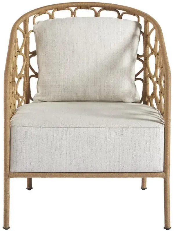 Khari Coastal Beach White Cushion Brown Rattan Round Barrel Chair