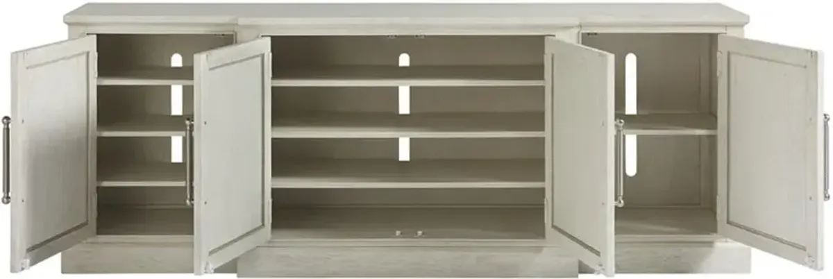 Hanna Coastal Beach White Wood 4 Door Media Cabinet
