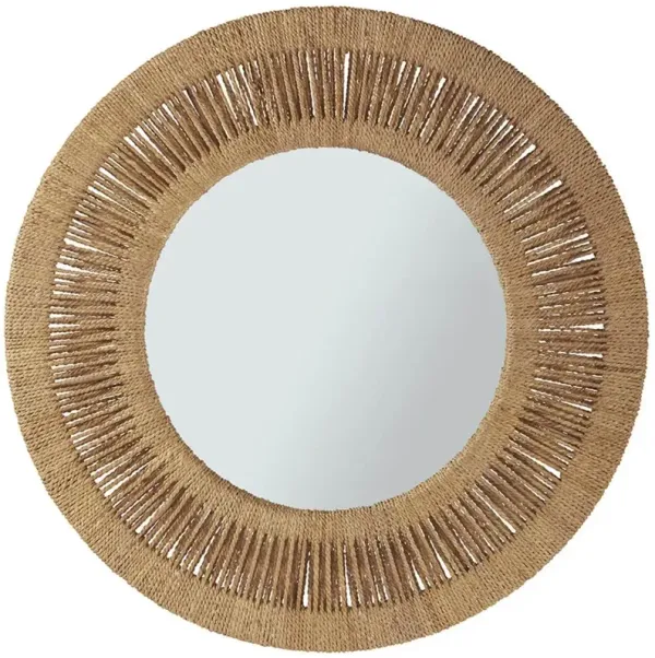 Sam Coastal Beach Brown Woven Abaca Round Wall Mirror