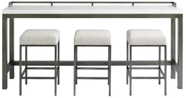 Karina White Wood Top Grey Frame Console Table With Performance Seat Stools - 82"W
