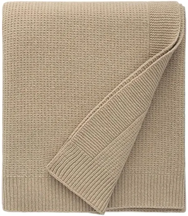 Sferra Modern Pettra Beige Ribbed Lambs Wool Throw Blanket