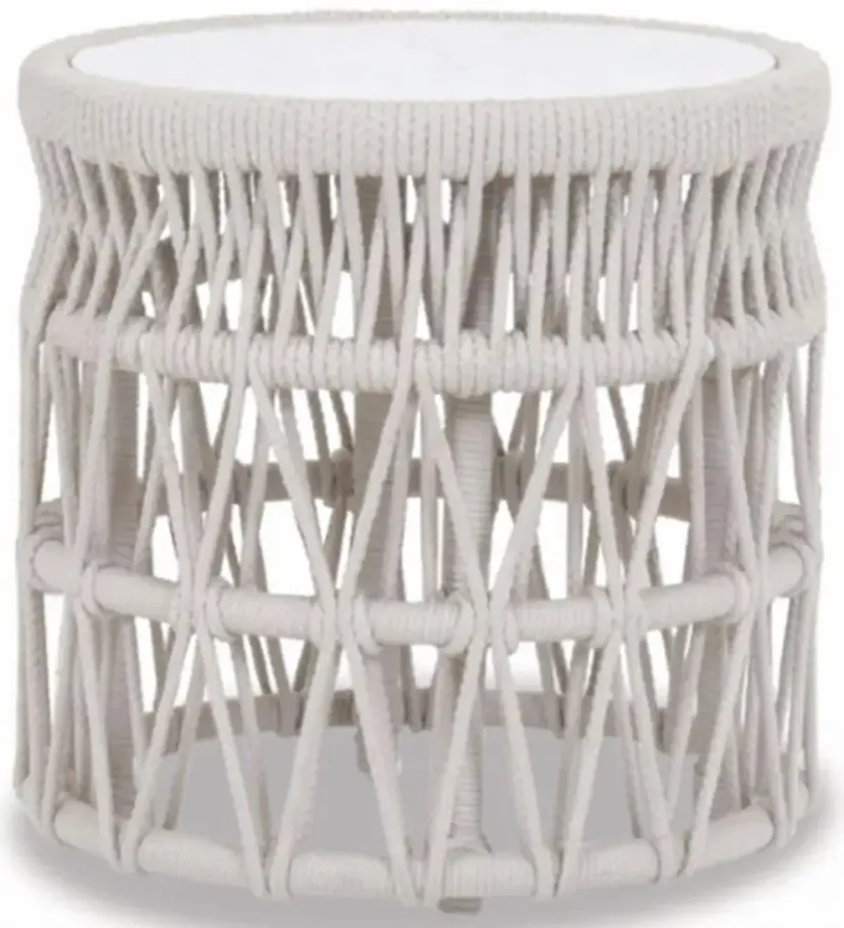 Sitti Coastal Marble Top Ivory Woven Rope Outdoor Side End Table