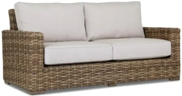 Aria Coastal Beige Cushion Brown Wicker 2 Seater Outdoor Sofa